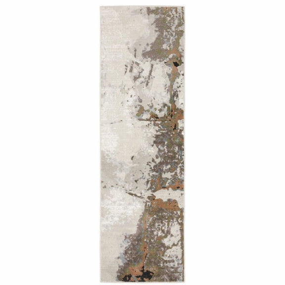 HomeRoots 508580 2 x 8 ft. Gray Salmon Pink Blue Beige & Green Abstract Power Loom Stain Resistant Runner Area Rug