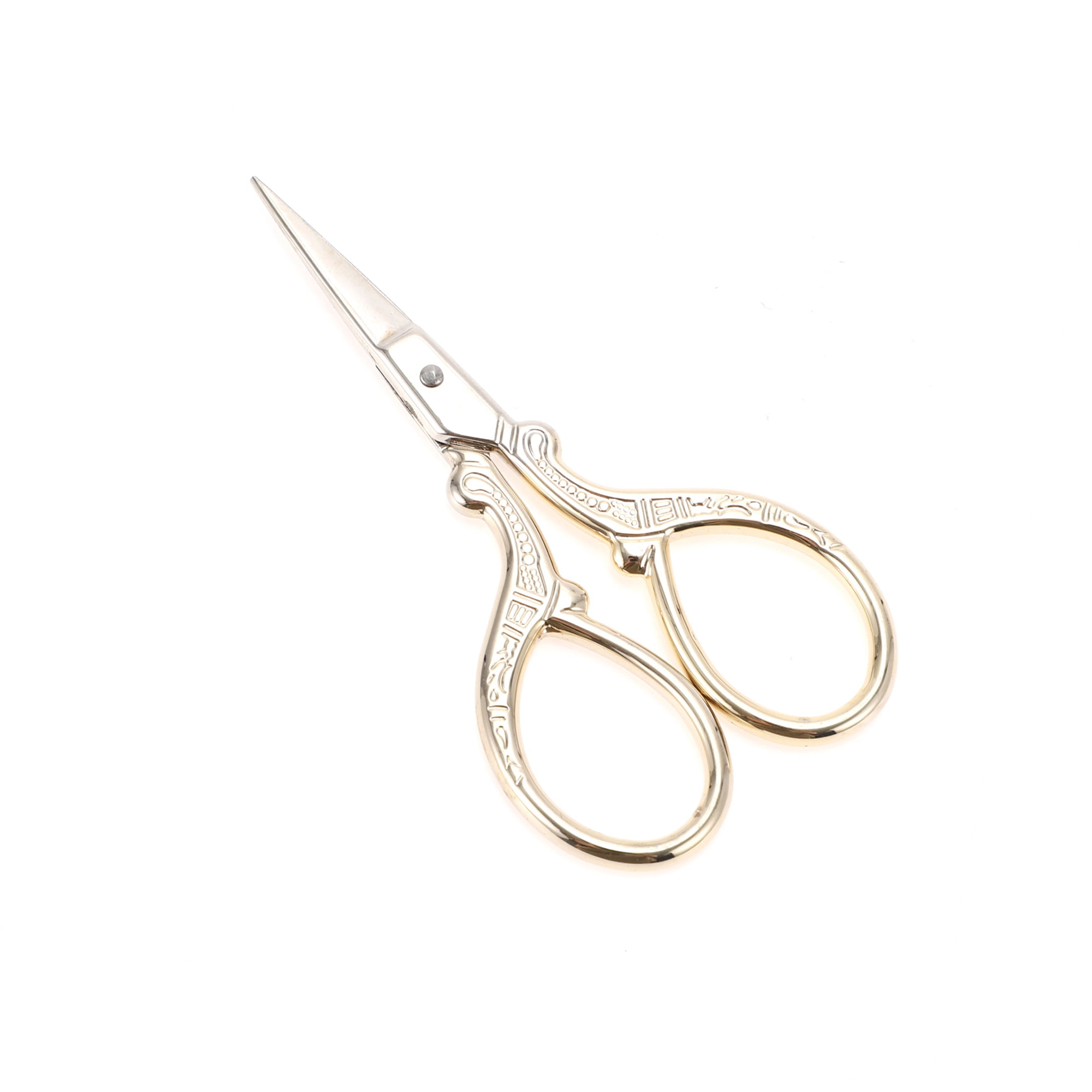 Unique Bargains 1 Pc Embossed Scissors Eyebrow Trimmer Bathroom Gold Tone