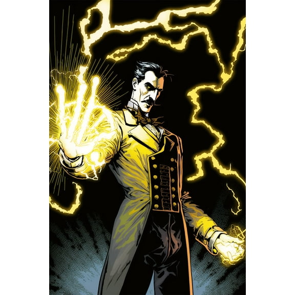 24x36 gallery poster, Nikola Tesla arcing electricity between his hands anime p1