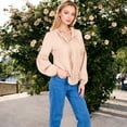 thumbnail image 3 of Women's Long Sleeve Pleated Blouse with Lace Detail and Tie Neck - Large, Beige, 3 of 7