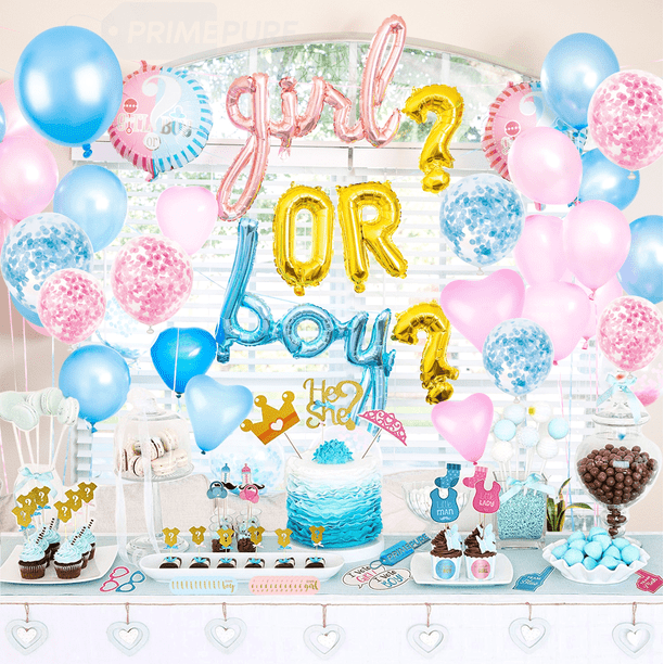 Primepure Baby Gender Reveal Party Supplies And Decorations (111 Piece Premium Kit) Pink And Blue Balloons, 36 Inch Gender Reveal Balloon, Boy Or Girl