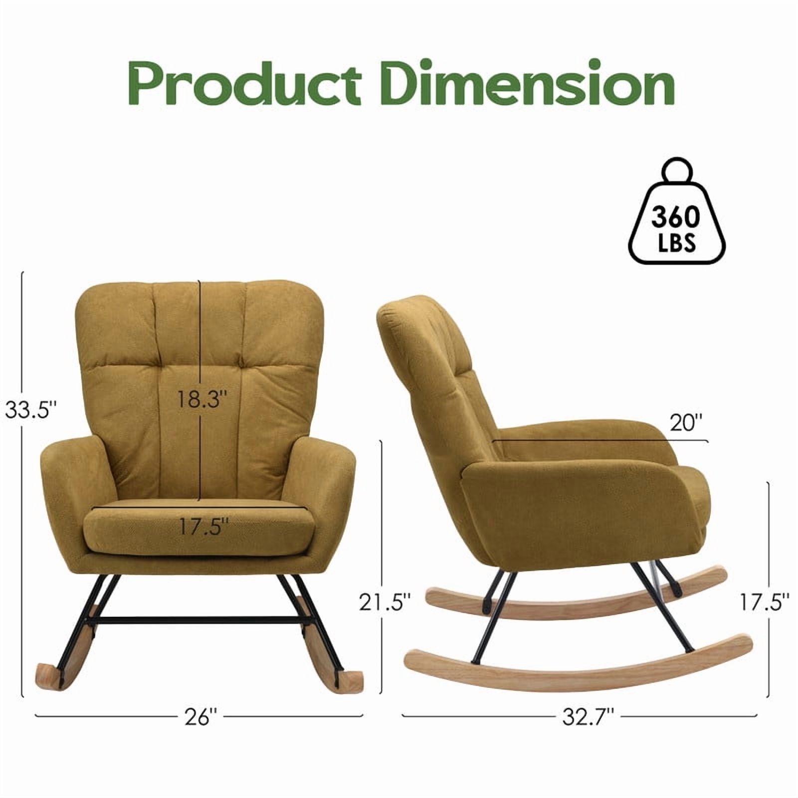 Someet Nursery Rocking Chair, Upholstered Rocking Accent Chair with High Backrest, Comfortable Rocker with Padded Seat for Living Rooms, Bedrooms, Offices, Yellow