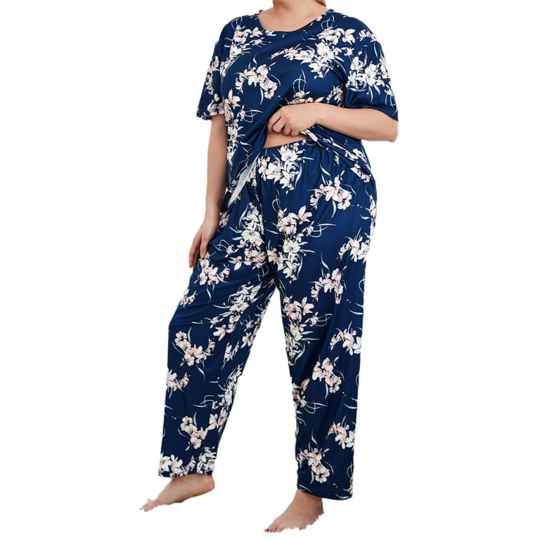 2 Piece Plus Size Women's Sleep Top with Pajama Short Sleeve Matching  Pajama Set Loungewear 5XL