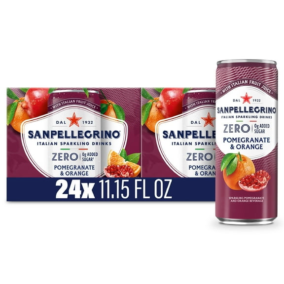 SanPellegrino Soda Italiana Sparkling Orange and Pomegranate, Low Calorie Zero Added Sugar, 24 Pack Cans