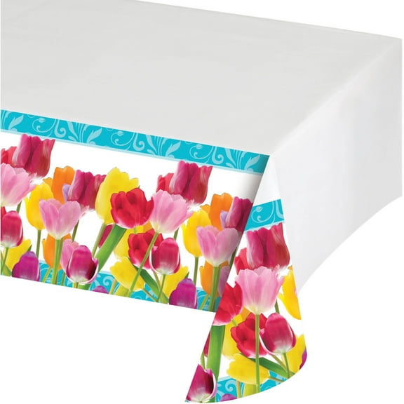 Creative Converting Springtime Plastic Tablecloth, 102" x 7.5"