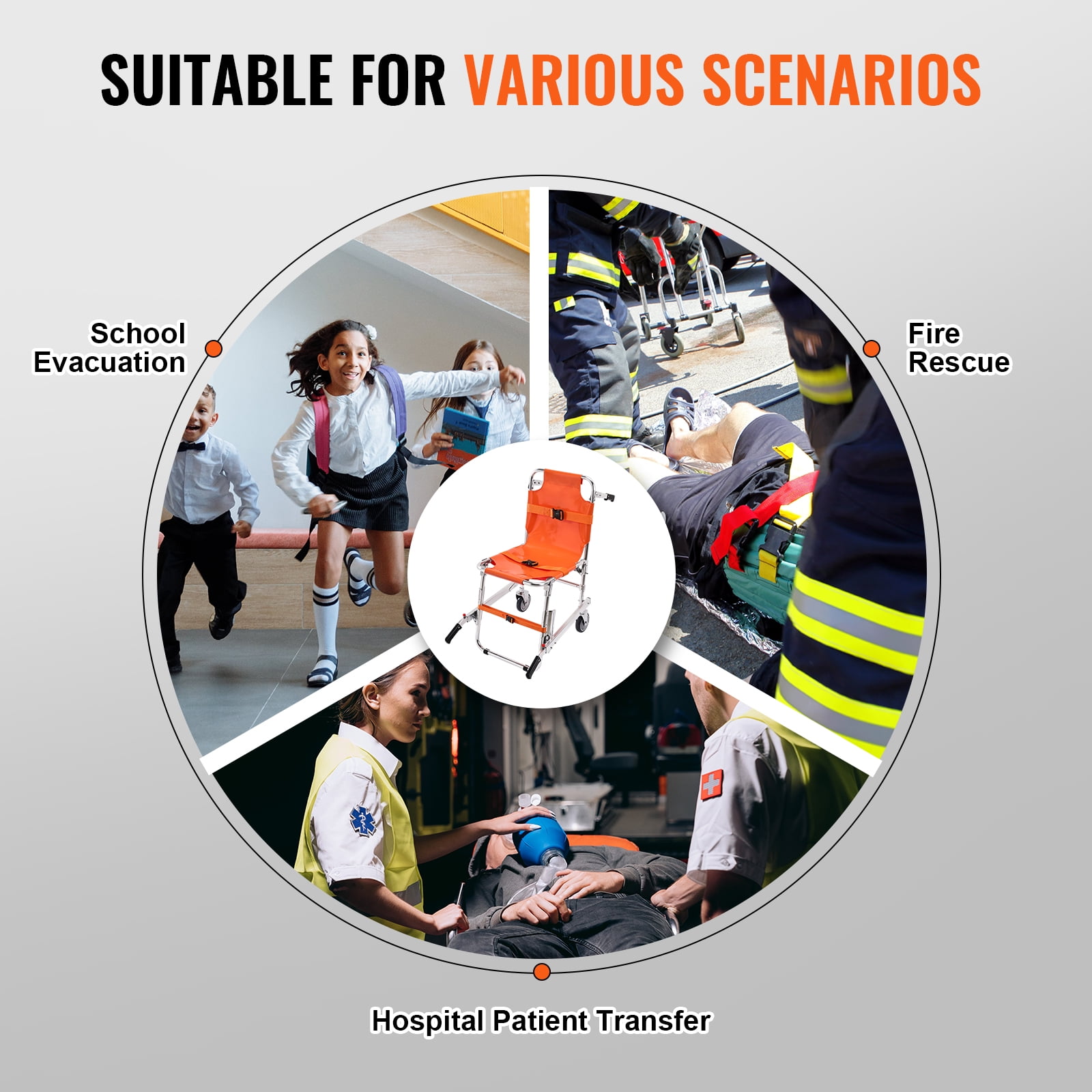 KFFKFF EMS Stair Chair, Supports up to 350 lbs, Foldable Design for Emergency Situations, Equipped with 2 Wheels, Ideal for Elderly and Disabled Evacuation by Ambulance and Firefighter Teams