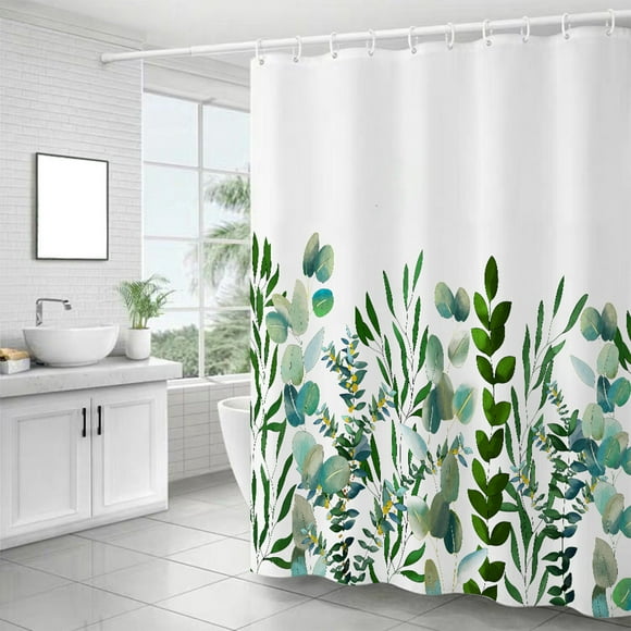 EGNMCR Polyester Shower Curtain, Waterproof Design And Polyester, Quick-Drying, Weighted Hem, Shower Curtains Set For Bathroom ， Waterproof Tropical Leaves Plant, on Clearance