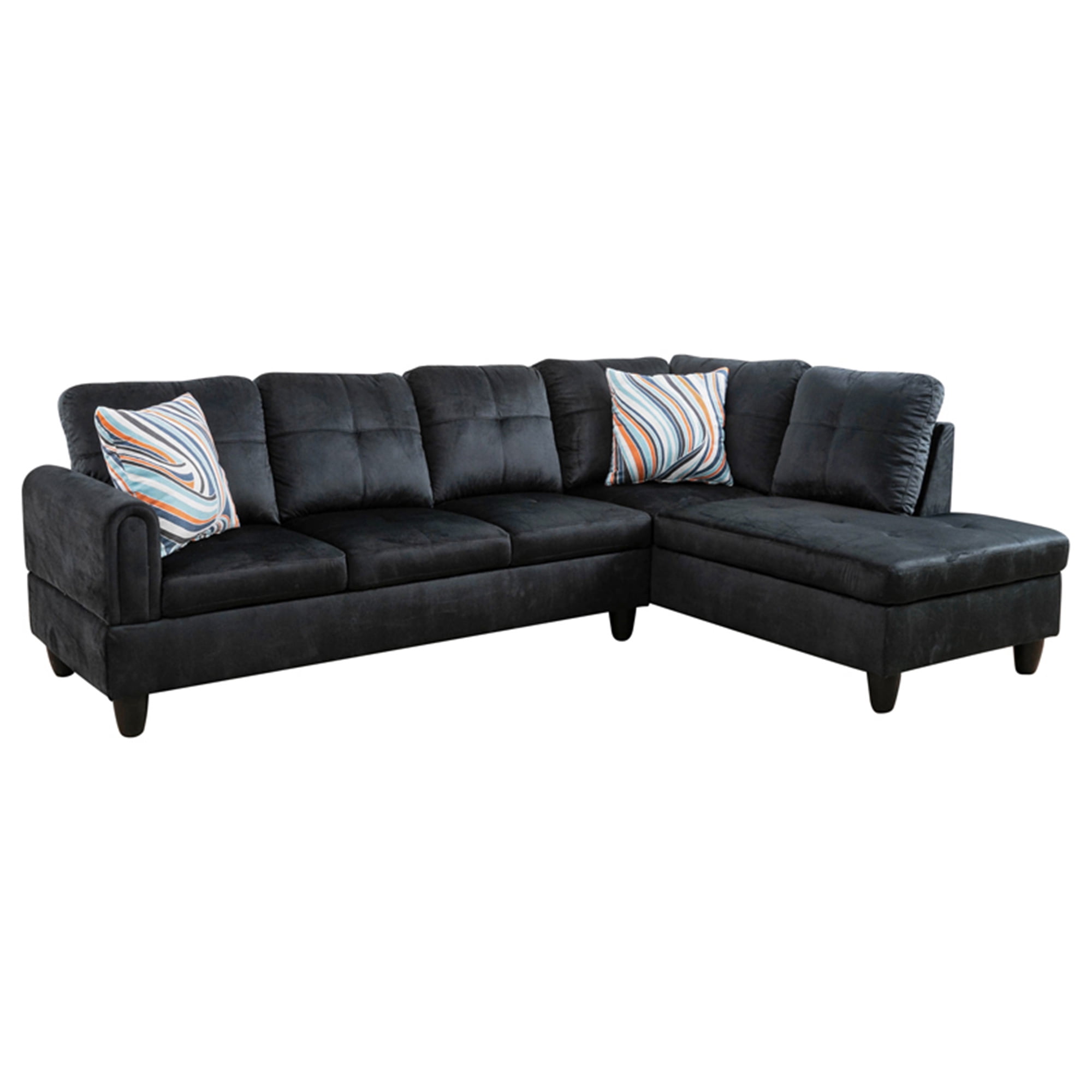 Aukfa 3 Piece Sectional Sofa with Storage Ottoman for Living Room, L Shape Couch, Right Hand, Black