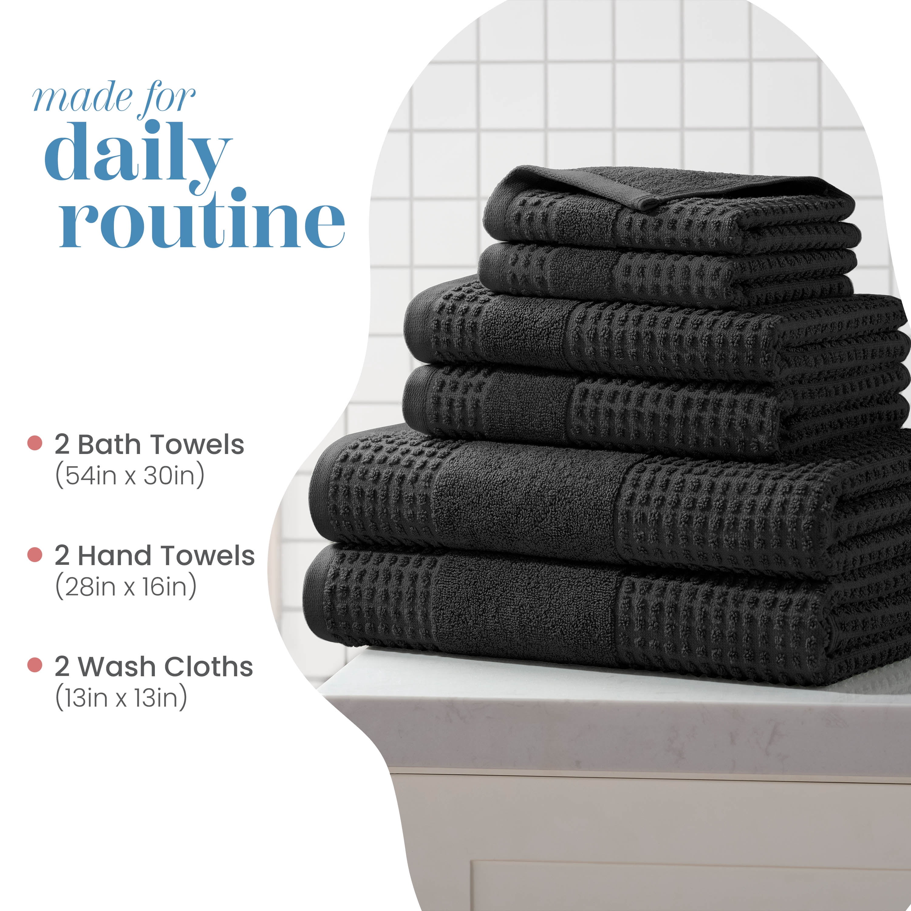 Martex Expression Air Sculpted 6-Piece Towel Set, Washed Black