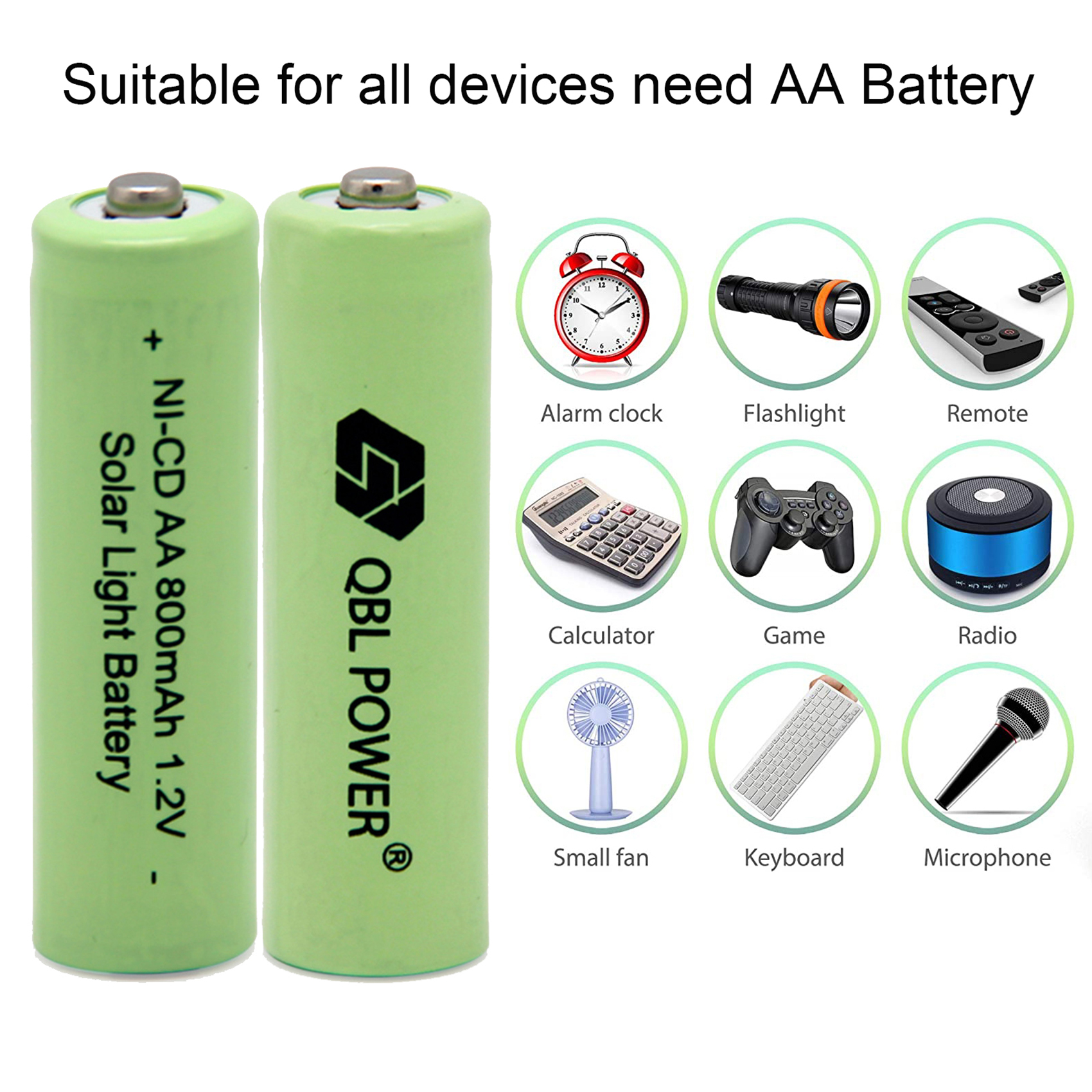 BAOBIAN aa Size 1.2V Ni-Cd 800mAh Double a Rechargeable Batteries Outdoors Solar Lights (24 Pack)