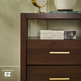 thumbnail image 6 of Walker Edison Modern Easy Assembly Solid Wood Nightstand with Glass Top Walnut, 6 of 14
