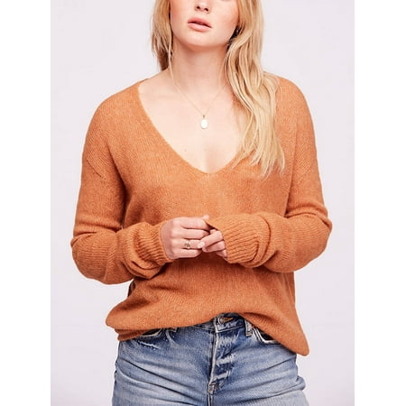 Free People Womens Gossamer Pullover Sweater, Brown, Small