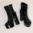 thumbnail image 2 of KIJBLAE Womens Glitter Ankle Boots Chunky High Heel Sparkly Booties Sexy Super Heel Party Sequin Cloth Winter Boots Black 40, 2 of 5