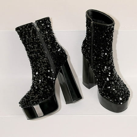 

Bnwani Boots For Women Clearance Ultra High Heel Shoes Ziper Thick Ankle-High Black Boots 35-43