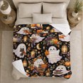 thumbnail image 4 of Autumn Ghosts With Flowers Pumpkins And Lanterns, Soft Flannel Blanket with Whimsical Autumn Illustration Print, Housewarming Gift and Home Decor for Bedroom and Living Room, 4 of 7