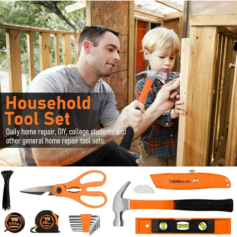 THINKWORK Orange 207 Piece Tool Set, Hand Tools for DIY
