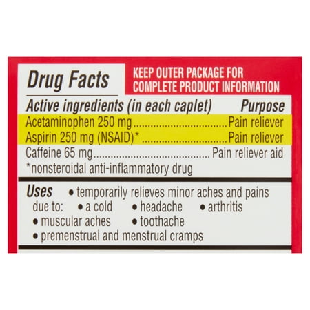 Equate Extra Strength Headache Relief Pain Reliever Caplets with Caffeine, 24 Count