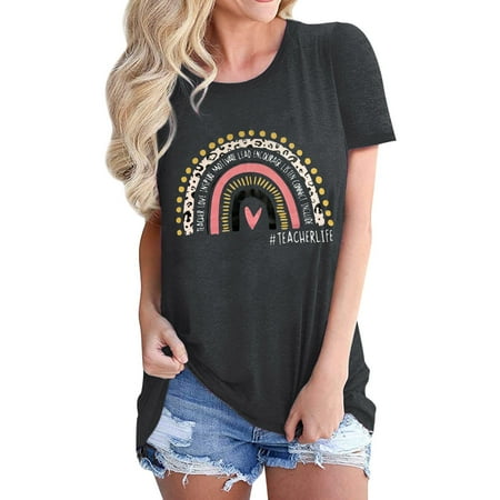 

Women Summer Teacher Life Heart Graphic Print Short Sleeve Shirt Travel Shirt Tops Layering Long Sleeve Womens Tops And Tees Womens Lightweight Long Sleeve Shirt Short Sleeve Scrub Jackets Womens