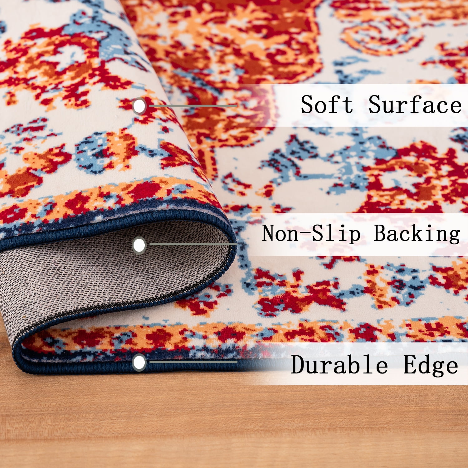 Yoneston 5' x 7' Vintage Bohemia Area Rug Machine Washable Bedroom Rug Soft Non-Slip with Printed Kitchen Mat for Living Room Playroom Dining Room Decoration, Amber