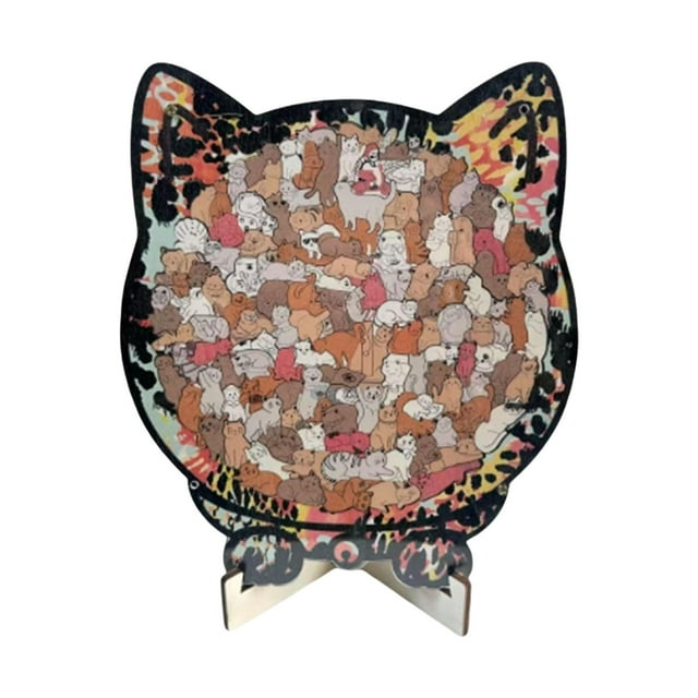 Juguete de madera con forma de gato, decorativo y que estimula la coordinación ojo-mano. Único. Estilo E