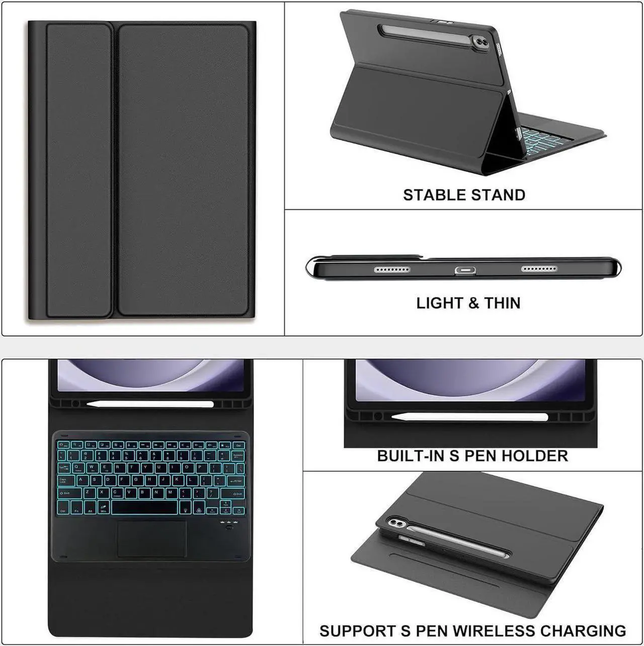 Bluetooth Keyboard Case for Samsung Galaxy Tab S11 11 inch 2025 SM-X730/X736B/X736E/X736U, Wireless Keyboard with Trackpad & 7-Color Backlit & 3-Angle Kickstand, Galaxy S11 11" Keyboard