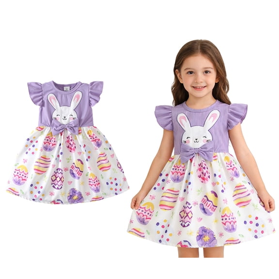 Girls Easter Dress Sleeveless Cute Print Dress Bow A-line Dress Girls Spring Dresses Clothes for Girls 7-8 Years