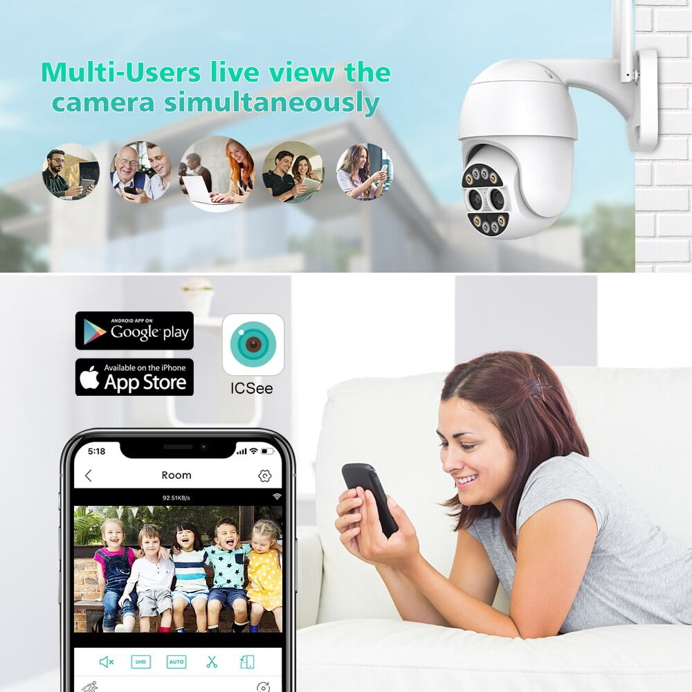 ETRYOX Caméra IP de sécurité sans Fil extérieure 4K 8MP HD Double Objectif WiFi externe caméra PTZ Suivi Automatique caméra de Surveillance de Rue ICsee(8MP Add 128G Card