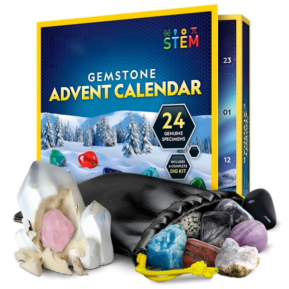 DESIGNICE Advent Calendar - 2025 Christmas Countdown Calendar for Kids with 24 Gems , Complete Rock Collection with Mini Gemstone Dig Kit,christmas countdown gift
