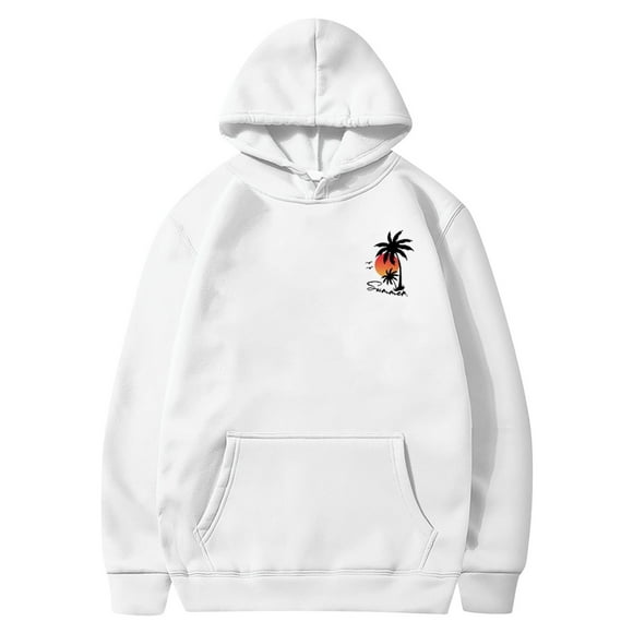 Ediodpoh Men's Fashion Hoodies & Sweatshirts Coconut Tree Print Pullover Sweatshirt Tops Loose Fit Hop Hooded Sweater with Pocket Mens Sweatshirts White L