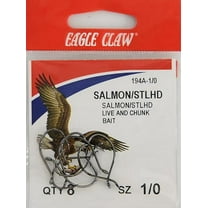 Eagle Claw 194AH-1/0 Salmon/Steelhead Hook, Black, Size 1/0, 8 Pack