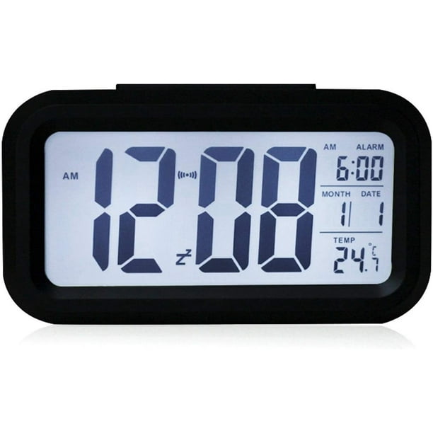 Despertador digital inalámbrico a pilas JAMW Sencillez con fecha temperatura sensor de luz inteligente 12/24 horas repetición para dormitorios oficina 5,31 x 2,95 x 1,77 pulgadas negro