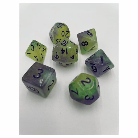 TEG - 7 Green & Purple w/ Purple Glow-in-the-Dark Polyhedral Dice