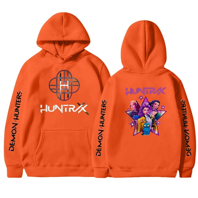 Moonsky Sudadera con capucha y cordón HUNTRX, estampado de grupo de chicas coreanas, jersey corto, suave y cómodo, top de manga larga para primavera y otoño. Naranja 120