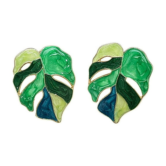 TAROFISH Alloy Green Leaf-Shaped Clip-On Earrings, Specially Designed for Women, Metal Earrings That Do Not Require Piercing, With a Retro and Fashionable Style.