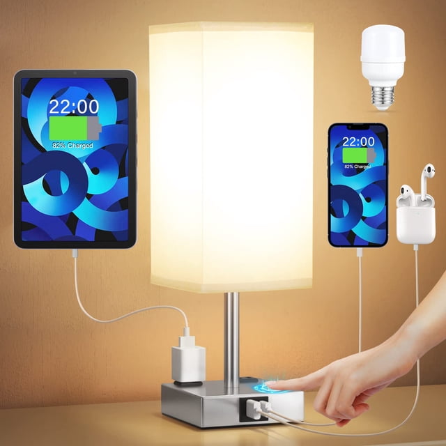 Lámpara de mesa para mesita de noche aooshine 16x16x45 cm con control táctil y USB C+A
