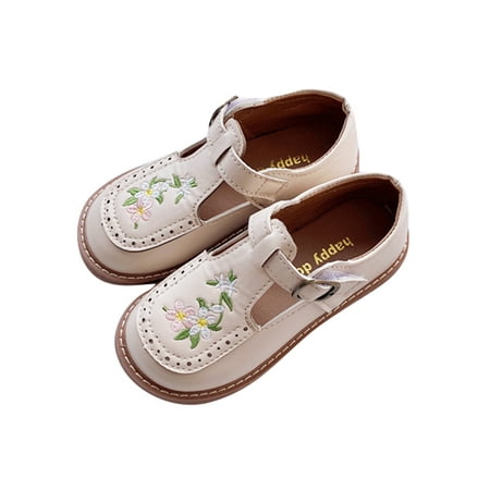 

Rotosw Girl s Flats Princess Flat Shoes Embroidered Mary Jane Non-slip Magic Tape Loafers Performance Vintage Dance Shoe Beige 10C