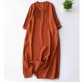 thumbnail image 3 of SMihono Women Fall Cotton Linen Maxi Dress Casual Long Sleeve Button V Neck Pleated Flowy Beach Shift Dress with Pocket Orange XL, 3 of 8