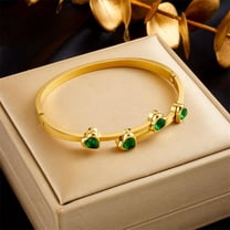 GKNET Womens 18K Gold Plated Stainless Steel Inlay Green Heart CZ Bangle Bracelet