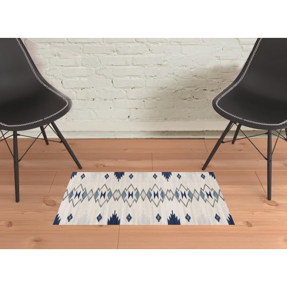 2' x 3' Blue and Beige Southwestern Non Skid Area Rug