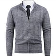 thumbnail image 4 of Mens Cardigan Sweater Full Zip Up Stand Collar Cardigans Long Sleeve Knitted Sweaters Gray M, 4 of 6