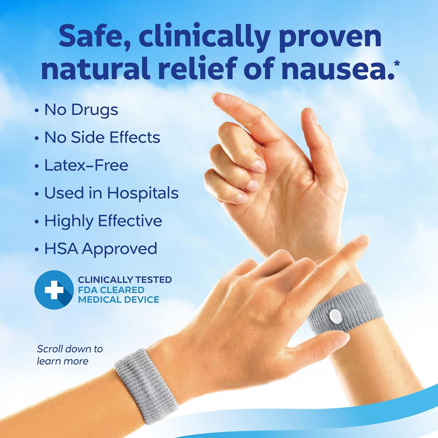 Sea-Band Nausea & Motion Sickness Acupressure Wristband, Adult, 1 Pair