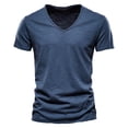 thumbnail image 4 of Summer men's new solid color V-neck short-sleeved T-shirt cotton men's-F037-Light Green-S, 4 of 7