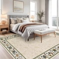 thumbnail image 3 of 8x10 Living Room Rugs Washable Soft Floral Print Bedroom Area Rug Retro Accent Large Under Table Carpet for Dining Room Low Pile Stain Resistant Floor Cover for Home Office, Beige, 3 of 9
