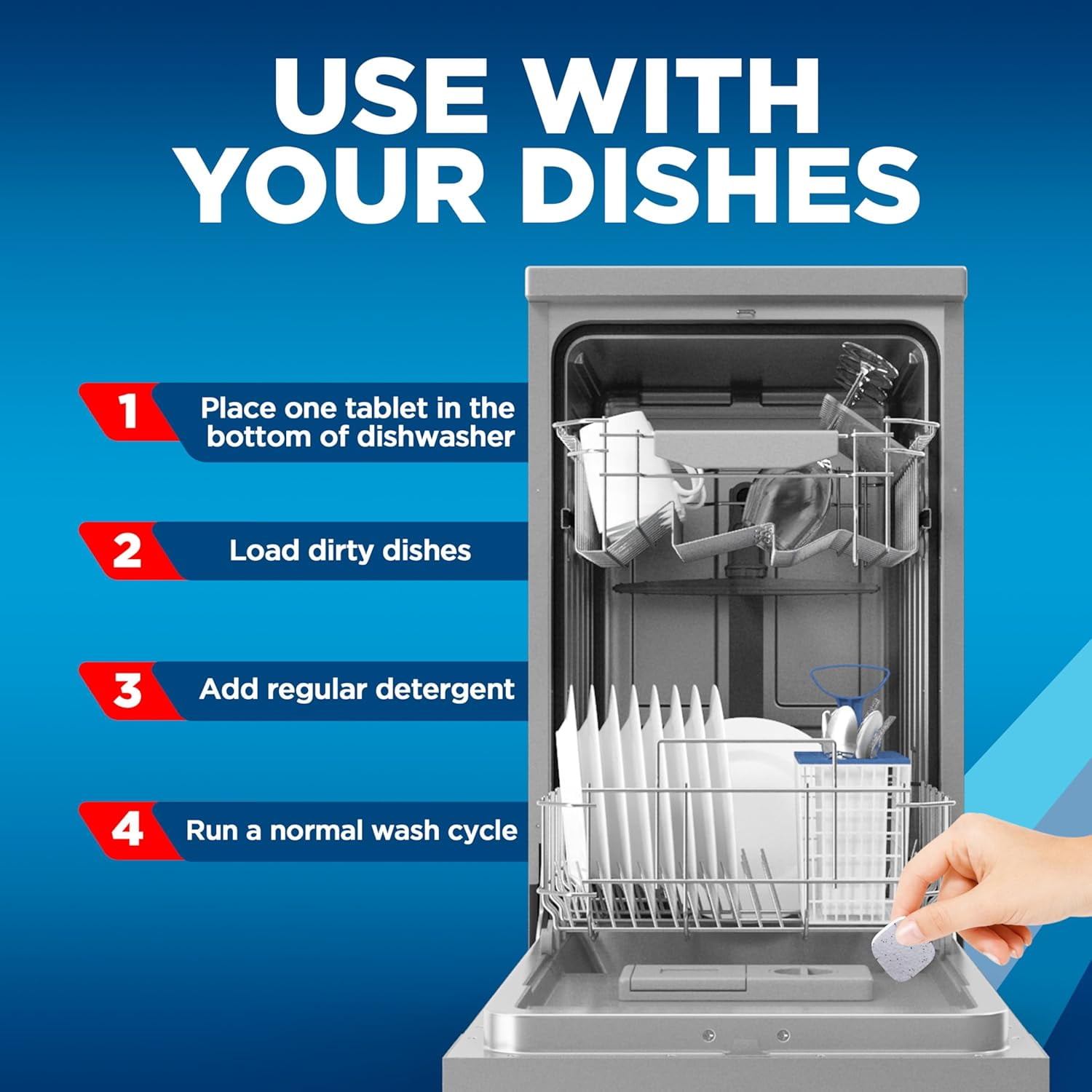 Dishwasher Cleaner Tablets, Deep Cleans Hidden Grease & Grime, Fights Odors, No Extra Wash Cycle, Helps Maintain Dishwasher, 12 Month Supply, Count