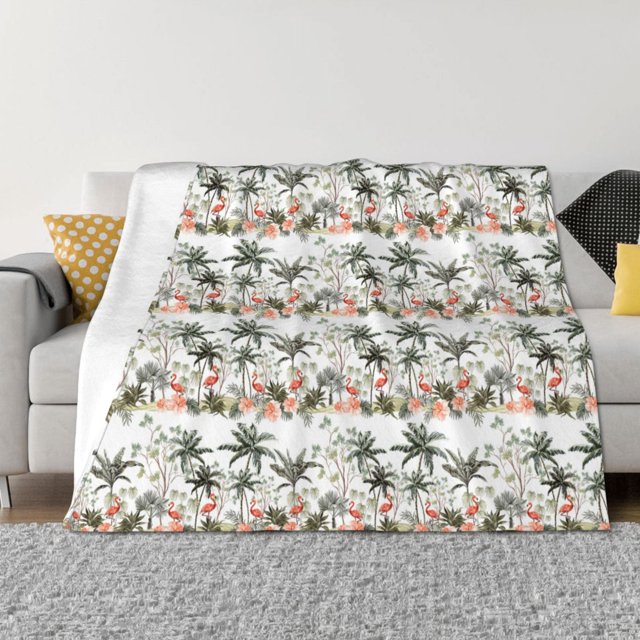Fotbe Flamingo Palm Trees Manta de Franela con Estampado, Manta Ultrasuave para Cama, Sofá, Auto, Hipoalergénica y Antibolitas-40"x30"
