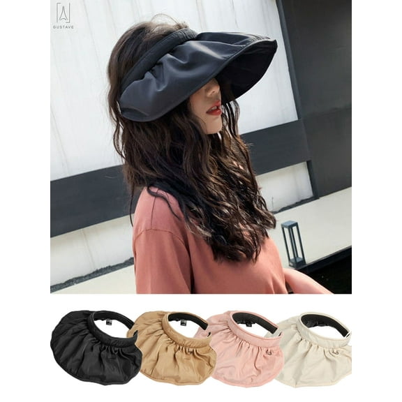 Gustave Women Sun Visor Hats Headband Wide Brim Cap Roll Up UV Sun Protection Hiking Beach Summer Hat Dual Purpose, Black