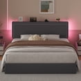 thumbnail image 2 of Amolife King Size Lift Up Hydraulic Storage Bed Frame, Velvet Adjustable Headboard with LED Light and Built-in Charging Station and Storage Shelf, Grey, 2 of 10