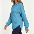 thumbnail image 4 of Long Sleeve Pullover Sweatshirt for Women Solid Drawstring Hoodie Front Kangaroo Pocket Curved High Low Hem Loose Spring Fall Winter Casual Tops, 4 of 6