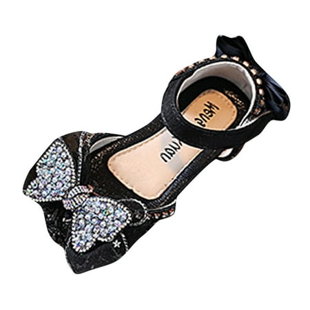 

ZENMELE Girls Sandals Bowknot Shoe Fashion Spring And Summer Girls Sandals Dress Dance Show Princess Shoes Flat Bottom Rhinestone Mesh Bowknot Hook Loop Ribbon Slide Sandal 5.5Y-6Y