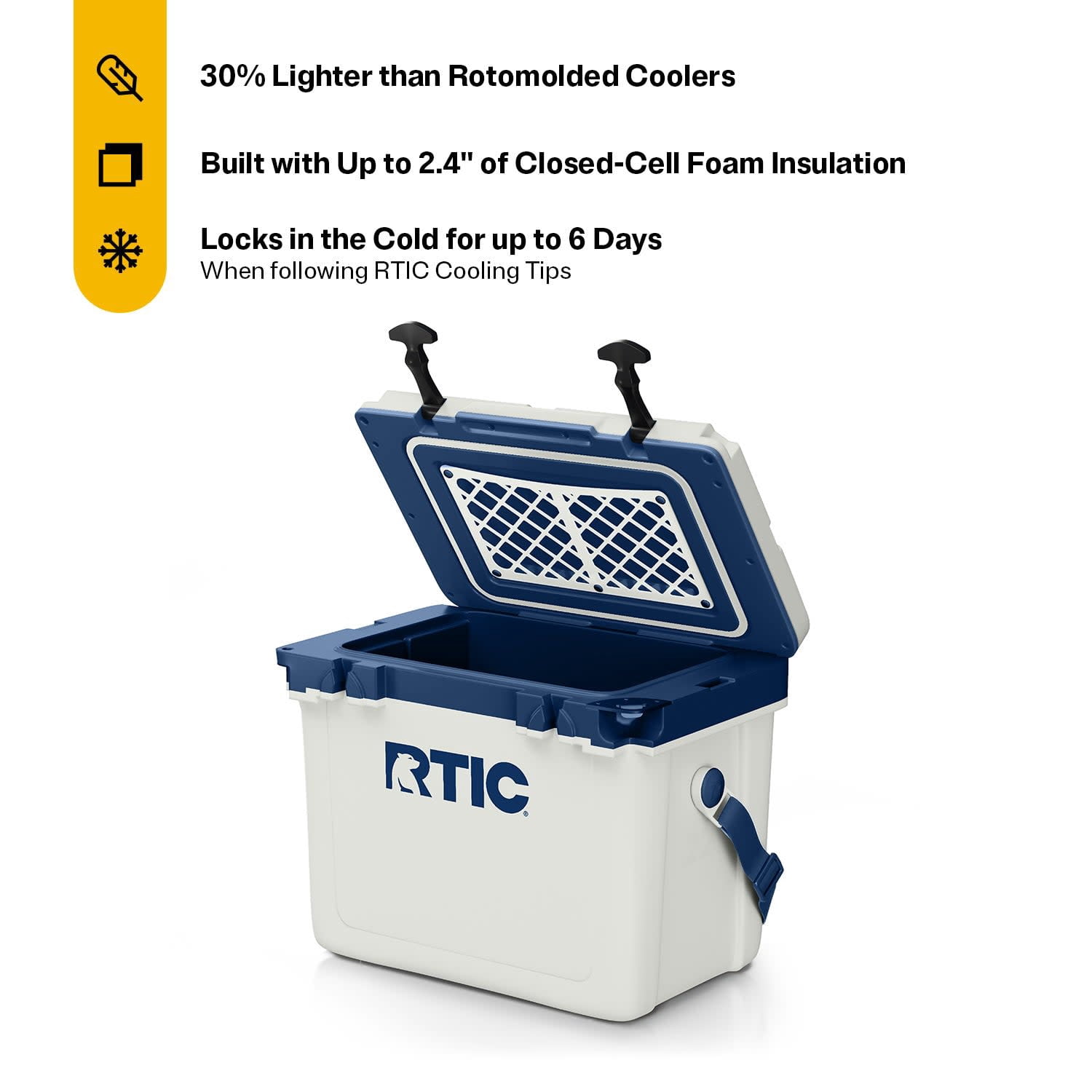 RTIC 22 QT Hard-Sided Cooler, Fits 30 Cans or 8 Wine Bottles, Cool Grey & Navy